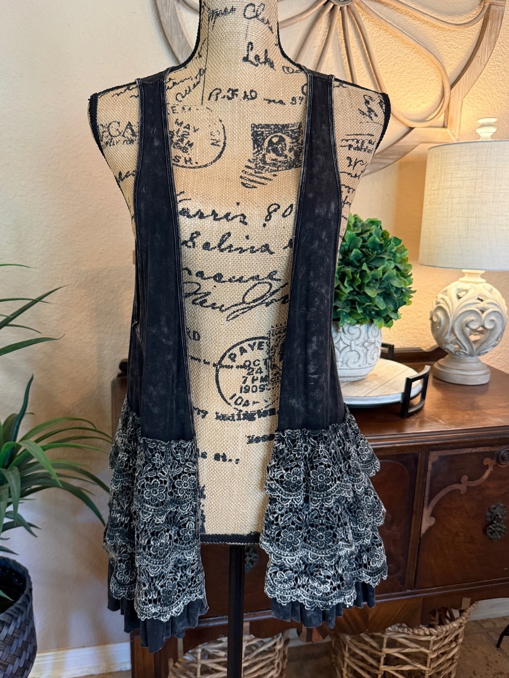 POL Black Wash Crotched Ruffle Vest - Bohemian Layered Accent